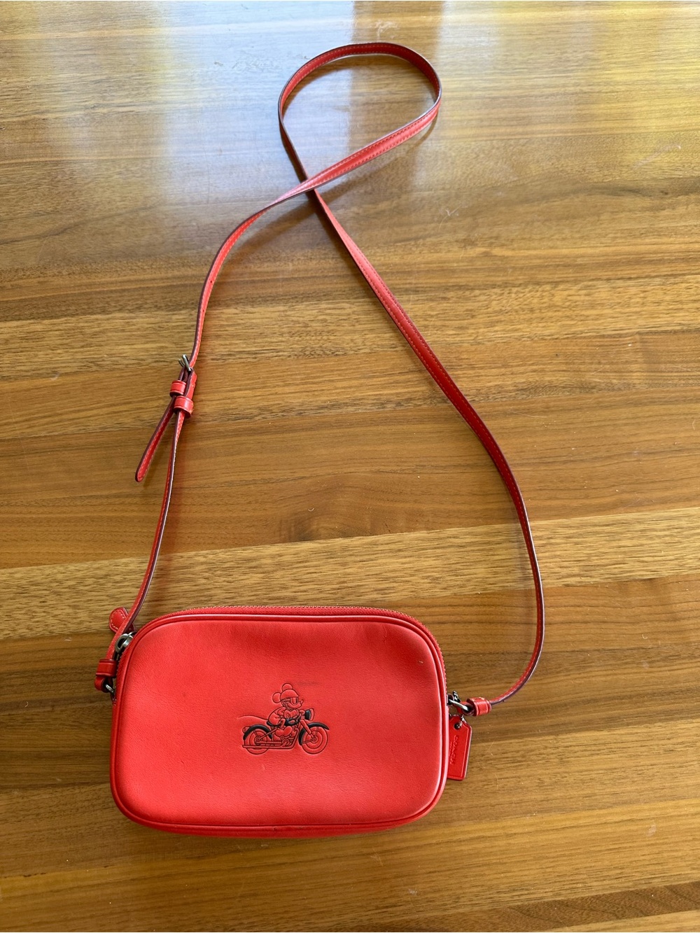 Coach x Disney Red Leather Crossbody with Embossed Motorcycle Mickey